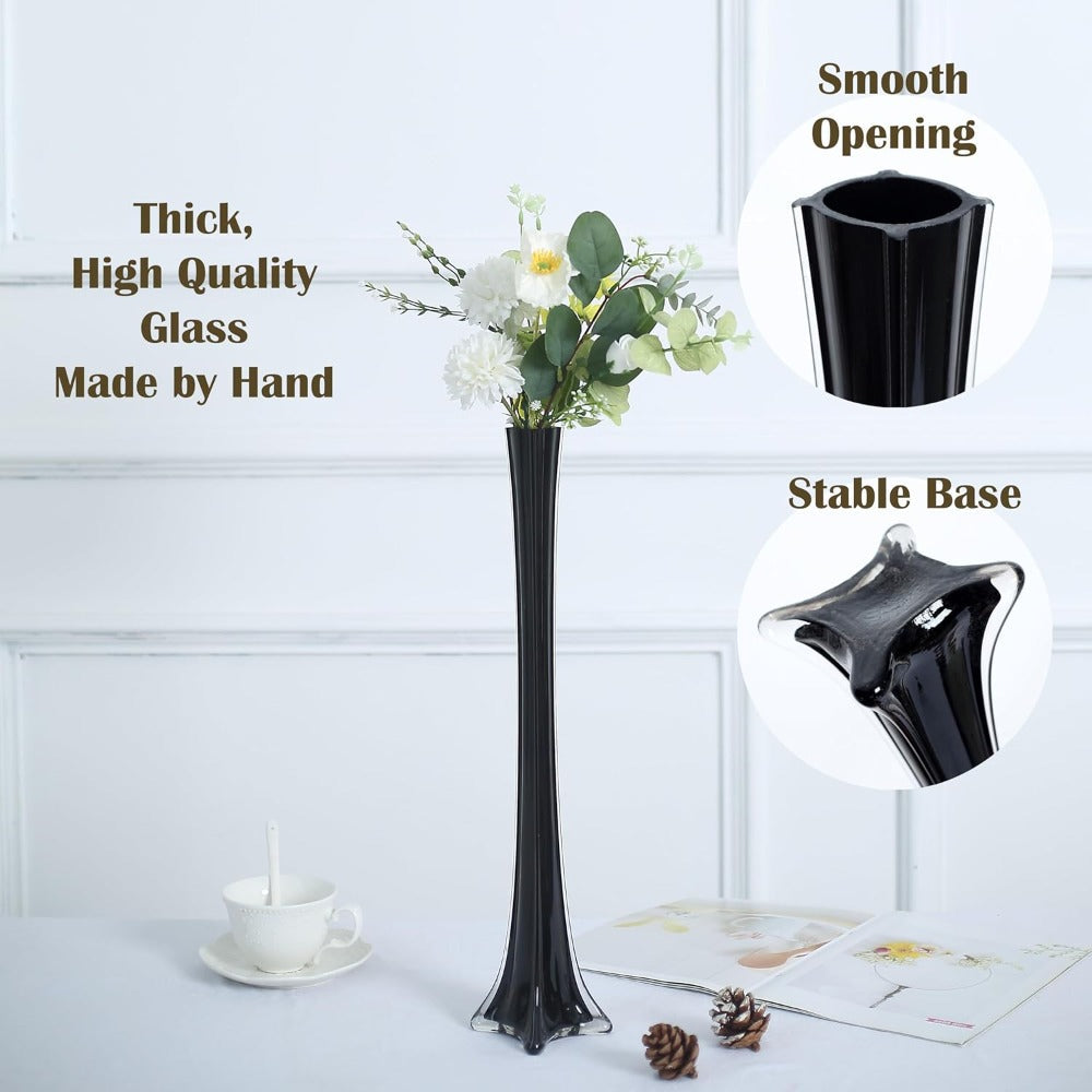 Eiffel Tower Vase Pack of 12 ¨C Tall Glass Flower Vases for Wedding Centerpiece, Event Table Decor, Floral Arrangements & Party Decoration, Clear Black White, 12¡± 16¡± 20¡± 24¡± Sizes