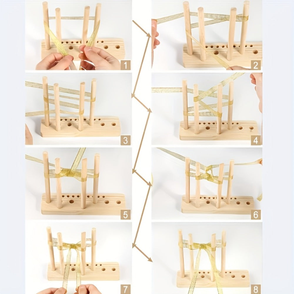 9-Piece Wooden Wreath & Bow Maker Crafting Tool Set, DIY Floral Wreath Molds with Wooden Sticks Rope Checkered Fabric, Party Decoration Craft Supplies for Holiday