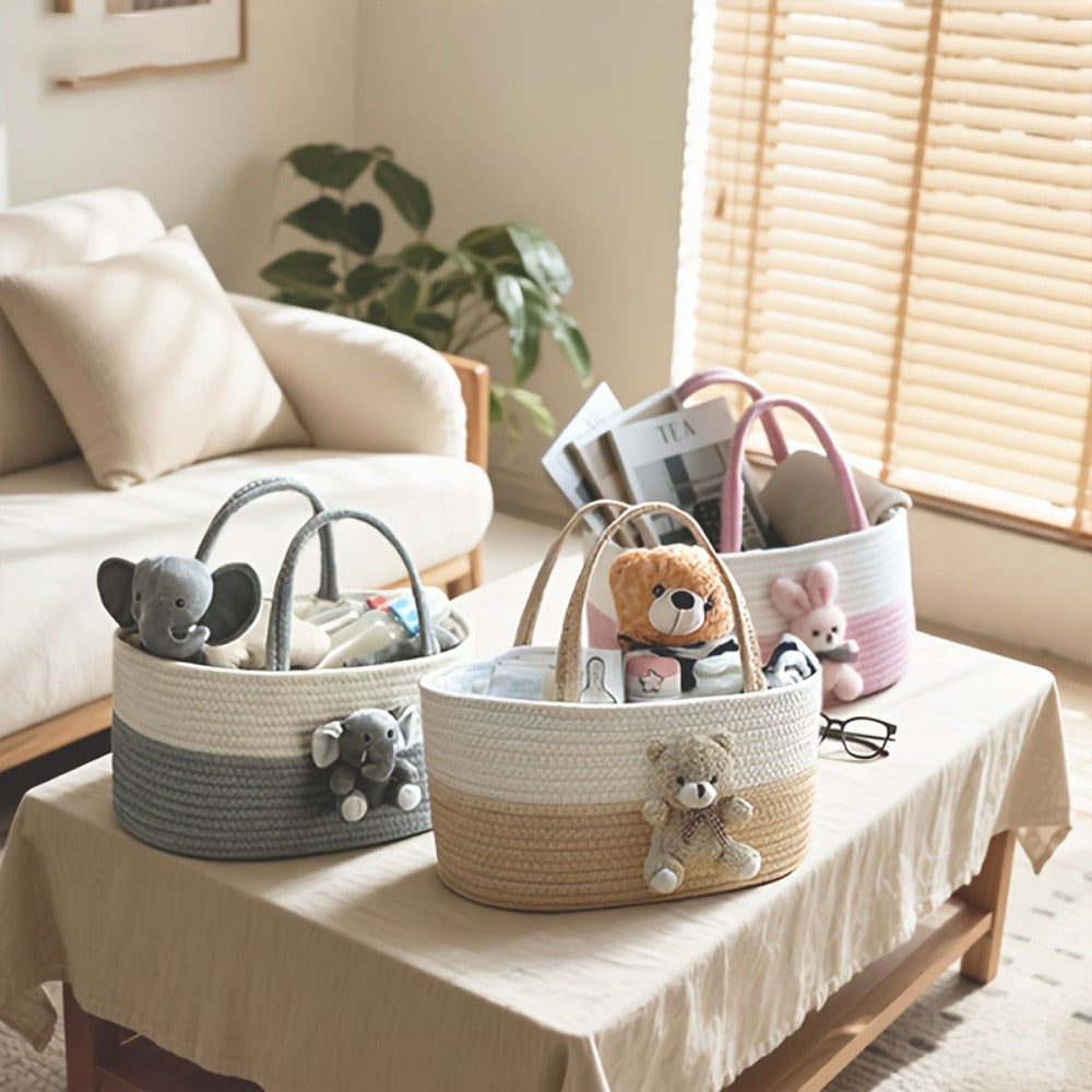 Cute Animal Woven Storage Basket ¨C Decorative Desktop Organizer for Remote Controls, Toys, Stationery & Small Items ¨C Bear, Bunny, Elephant & Giraffe Styles for Home, Nursery & Gift