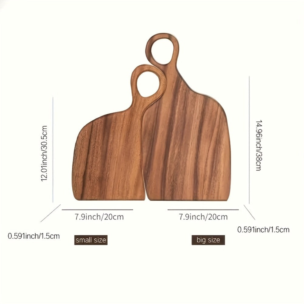 Acacia Wood Cutting Board Set 2-Piece Extra Thick Wooden Chopping Board with Non-Slip Handle for Meat Bread Cheese Reversible Kitchen Board Gift Set