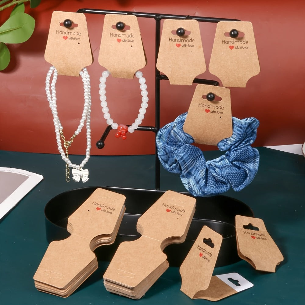 Jewelry Display Cards Wooden Self-Adhesive Kraft Backing | Rounded Corner Hang Tags for Necklaces Bracelets Keychains Boutique Packaging Home Organizing 11 99 Pack