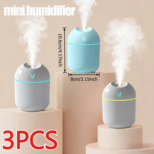 Aroma Diffuser Humidifier USB Mini ¨C 3 Pack Cool Mist with Color Night Light, Portable for Bedroom, Car, Home & Dorm, Keeps Air Fresh & Plants Healthy, Gift for Men & Women (White+Blue+White)