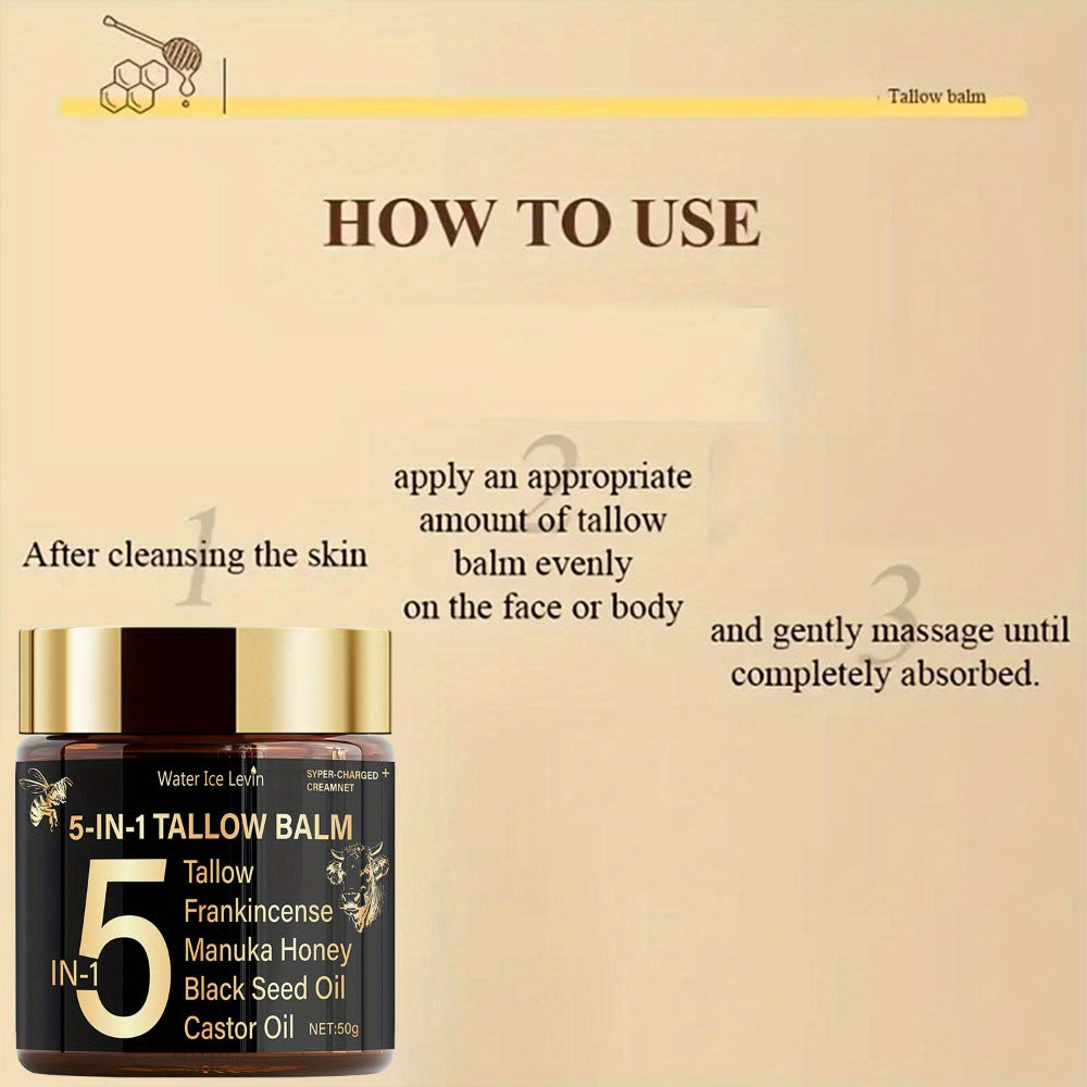 Beef Tallow Moisturizing Cream with Honey & Castor Oil - Deep Hydration Face & Body Cream - Lightweight Skin Nourishing Lotion for Dry Skin - Triple Nourishment Complexion Improving Moisturizer
