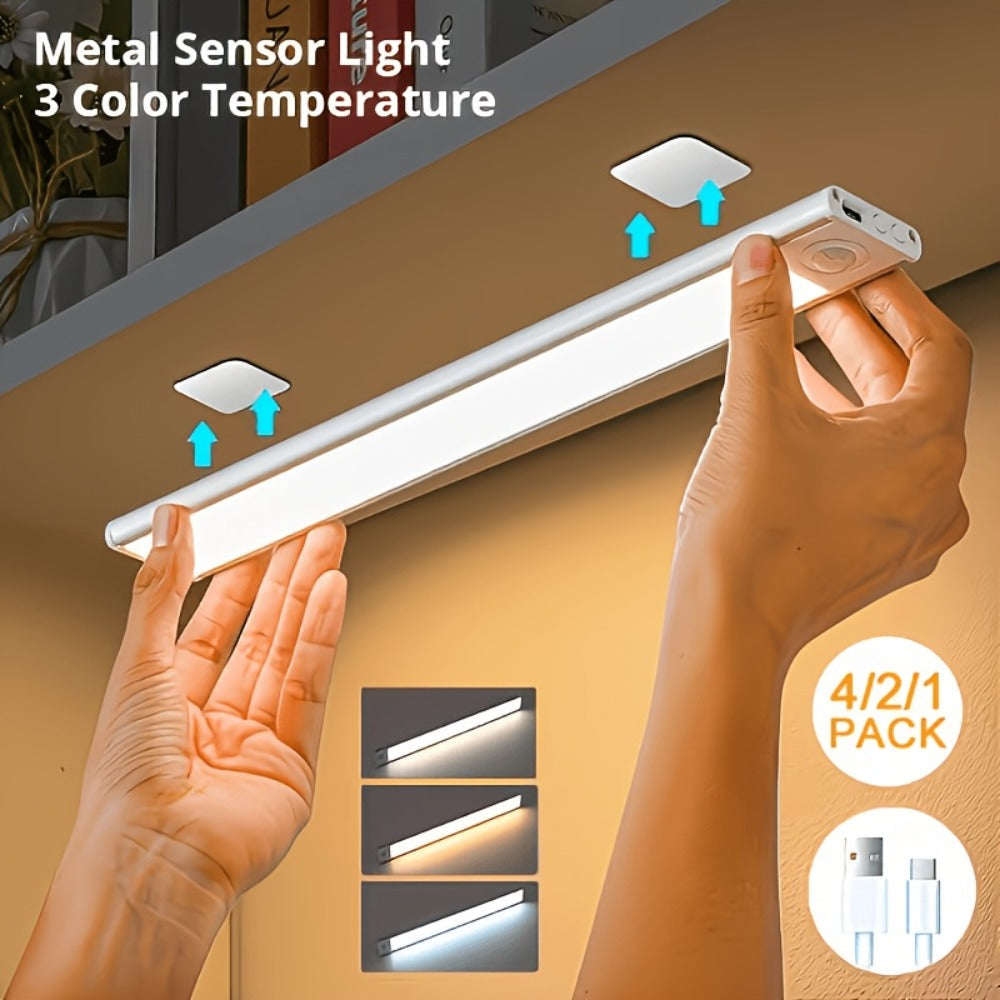 LED Motion Sensor Light USB-C Rechargeable 3 Color Temperatures Stepless Dimming Wireless Magnetic Under Cabinet Closet Night Light 1 2 4 Pack 20cm 30cm 40cm 50cm