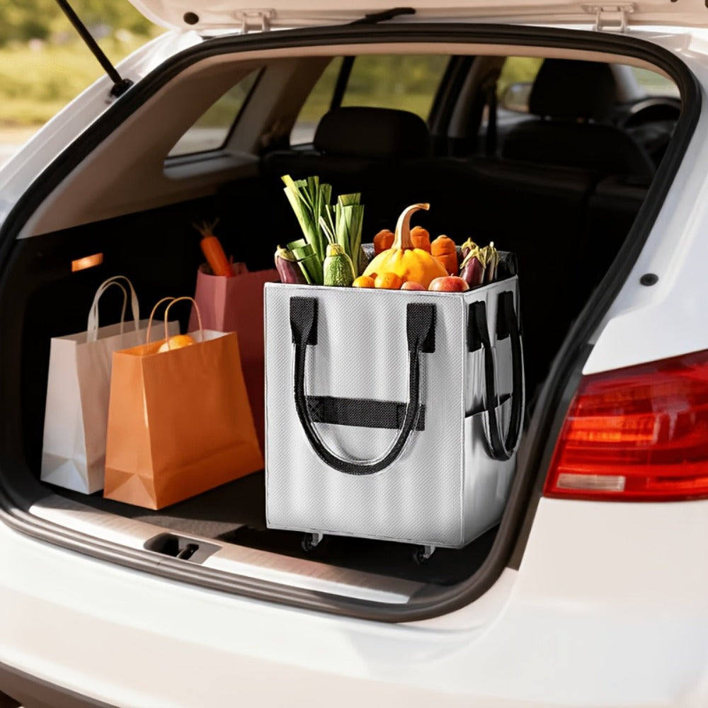 Rolling Grocery Bag with Wheels 60L Extra Large | 16 Gallon Heavy Duty Foldable Shopping Cart Waterproof | Multi-Function Travel Tote Utility Bag in Black Rose Gold
