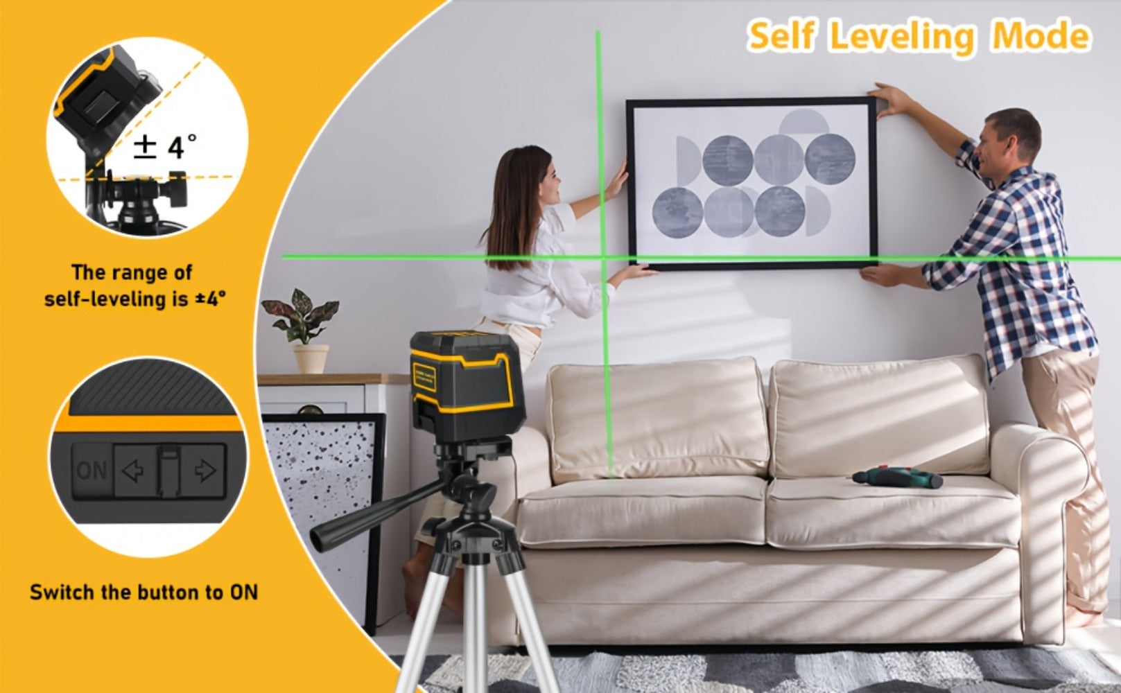 Green Laser Level Self-Leveling with Tripod ¨C Horizontal & Vertical Cross Line Laser for Construction, Tiling, Home Renovation & Interior Decoration