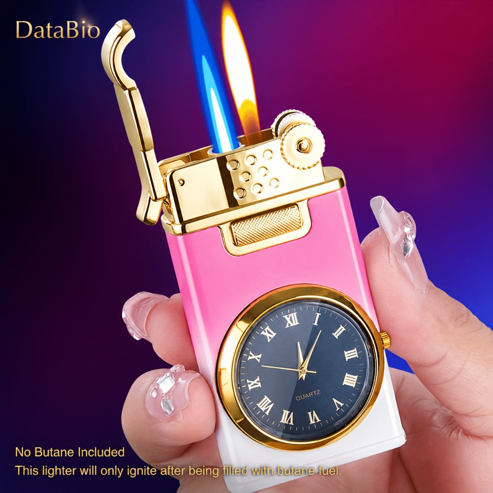 Metal Quartz Dial Double Flame Torch Lighter Windproof Refillable - Adjustable Flame, Open Fire | High-End Gift for Men & Women | 2 Colors | Butane Not Included