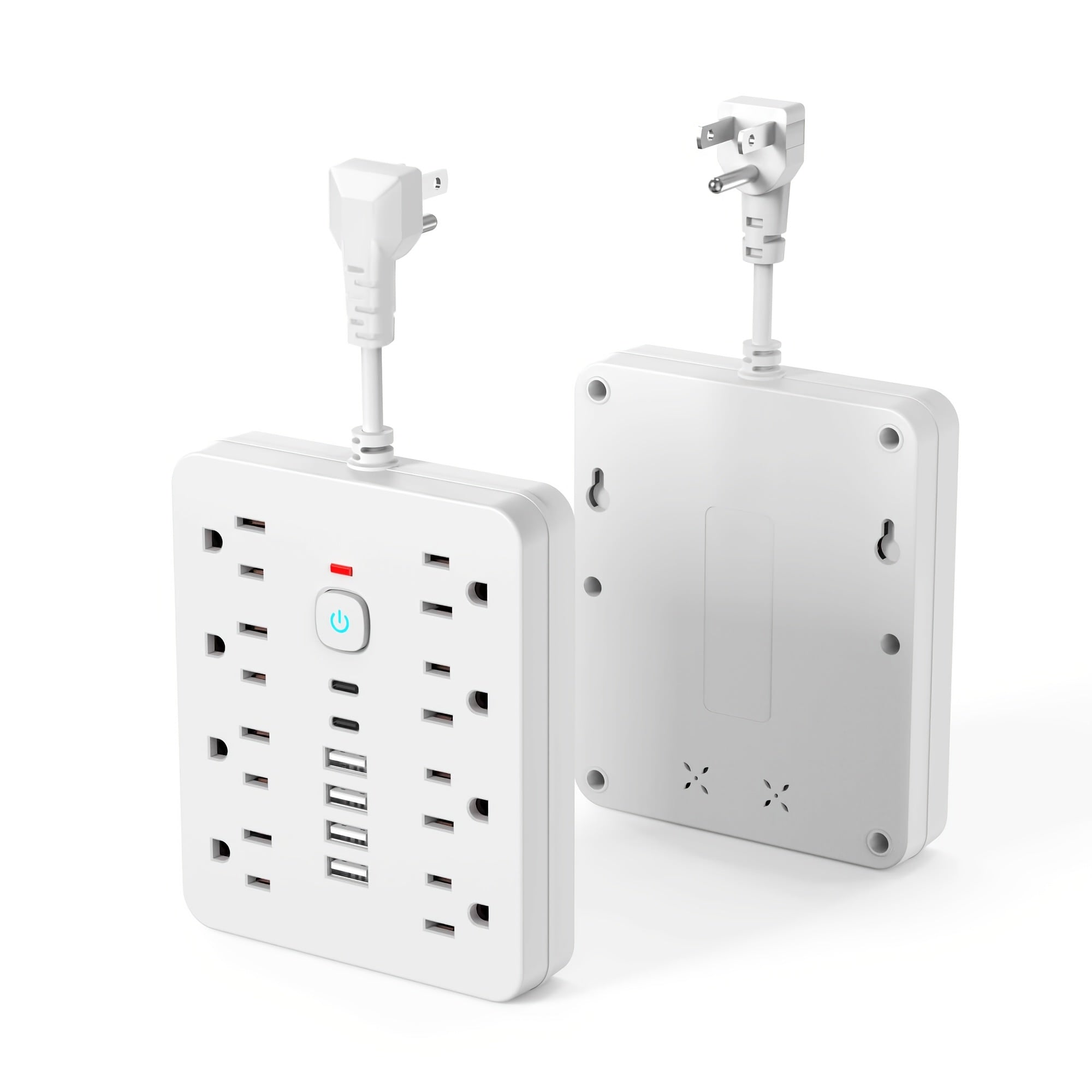 Power Strip Surge Protector 14-in-1 with 8 AC Outlets, 4 USB & 2 Type-C Ports ¨C Flat Plug Space-Saving Extension Cord, Compact Multi-Plug Outlet Expander for Home Office Desk & Kitchen
