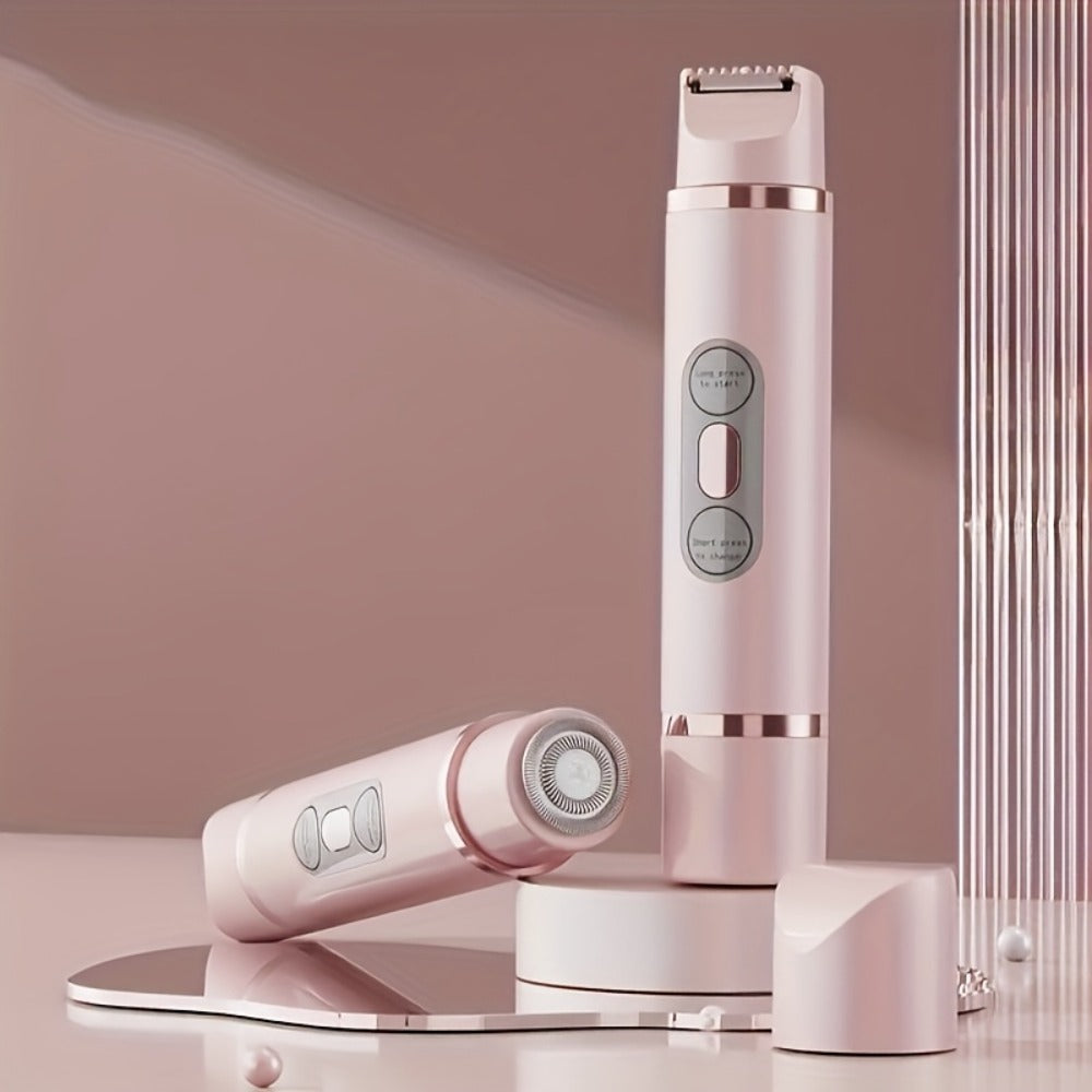 Electric Shaver for Women 2-in-1 USB Rechargeable - Wet & Dry Hair Removal for Bikini, Face, Legs, Underarms & Eyebrows, Portable Cordless Lady Shaver with Stainless Steel Blade, Pink