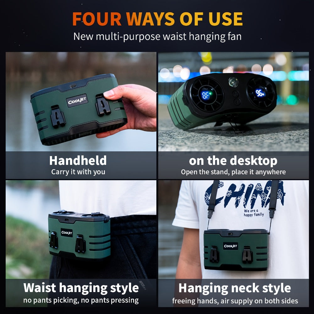 Portable Waist Fan 20000mAh ¨C Dual Vent 7W Brushless Motor, 10 Speed Levels, 4 Wearing Modes, LED Digital Display, USB-C Charging, Wearable Neck & Waist Cooling Fan for Outdoor Camping Hiking Fishing