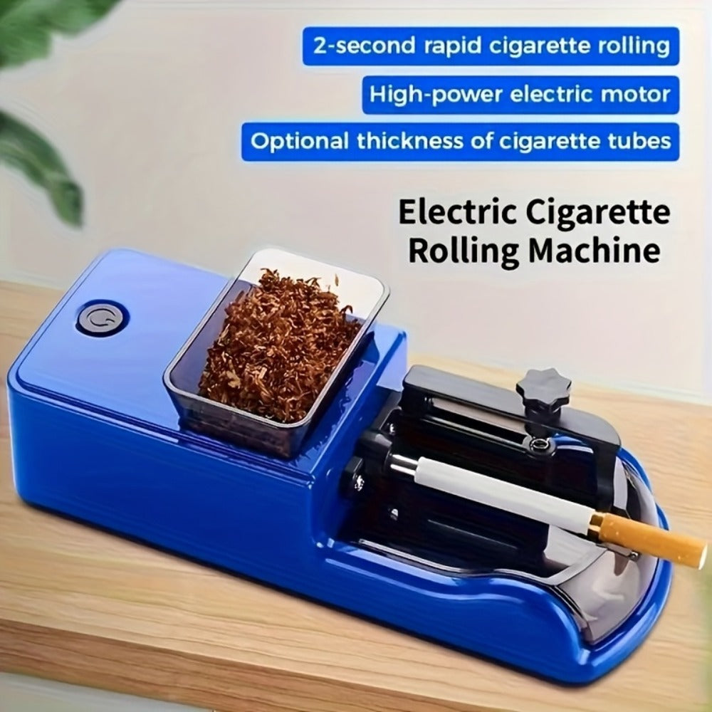 Electric Cigarette Rolling Machine USB Rechargeable Automatic Cigarette Roller 2-Second Rapid Roll High Power Motor Stainless Steel Durable Portable Tobacco Injector Black Blue