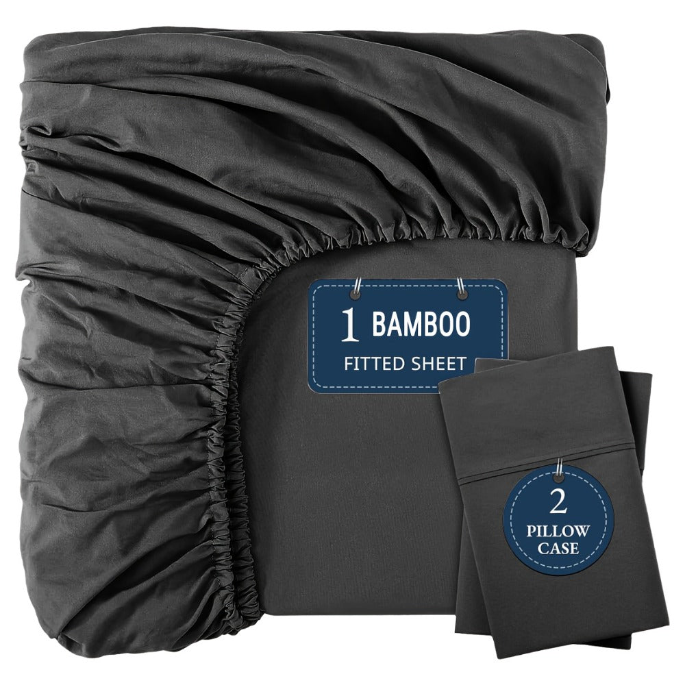 Bamboo Fitted Sheet Set 3-Piece ¨C Cooling Breathable Soft Deep Pocket Bed Sheets, Twin Full Queen King, 12 Colors ¨C Fits Mattress Up to 15¡±