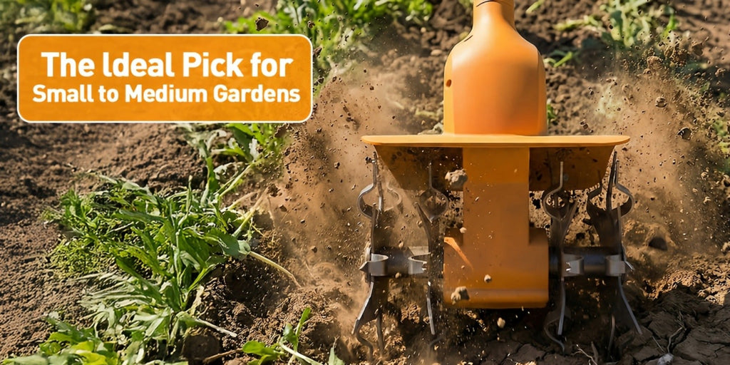 Electric Tiller Cultivator Cordless 20V Battery Powered - 8.6 Inch Tilling Width, Adjustable Ergonomic Handle, Garden Bed & Farm Soil Breaker, Available in Small/Large with 1 or 2 Batteries Included