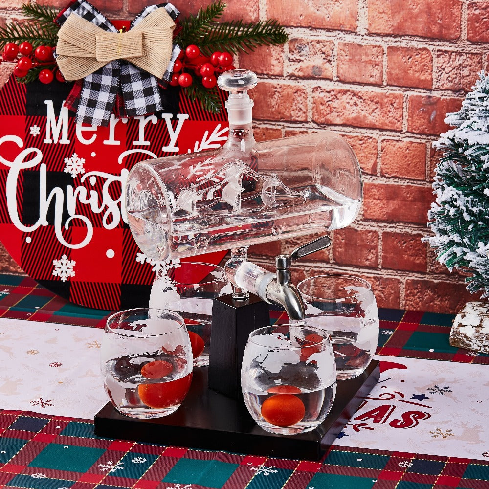 Wine Decanter Set with Glasses 44oz Boat-Shaped Glass Decanter 4 Wine Glasses Wooden Rack Unique Wine Gift Set for Home Bar Birthday