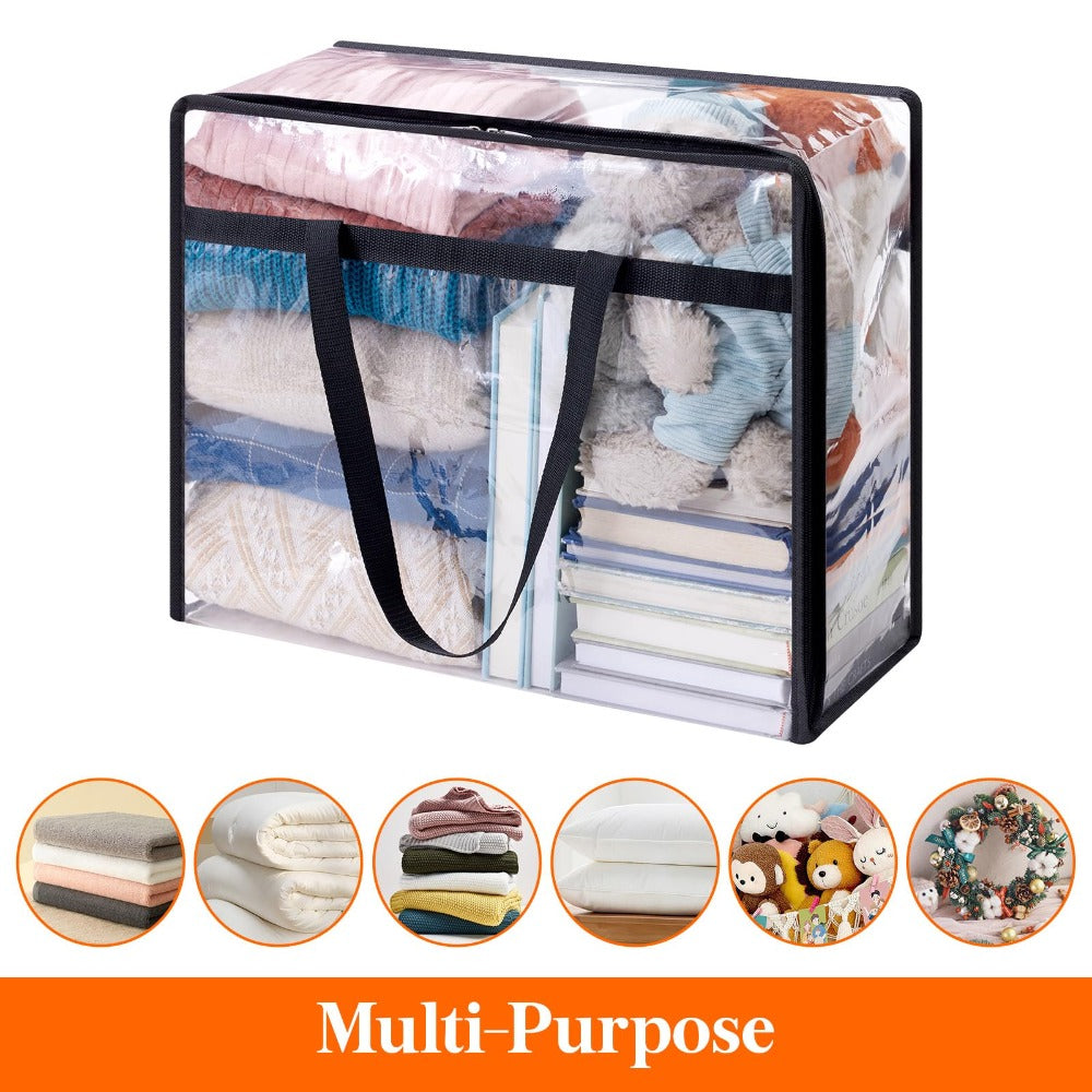 Clear Vinyl Storage Bags with Zipper Closure - 10.57 Gal Large Capacity Under-Bed Organizer for Clothes, Bedding, Blankets & Duvets, 4pcs Foldable Moving Storage Containers