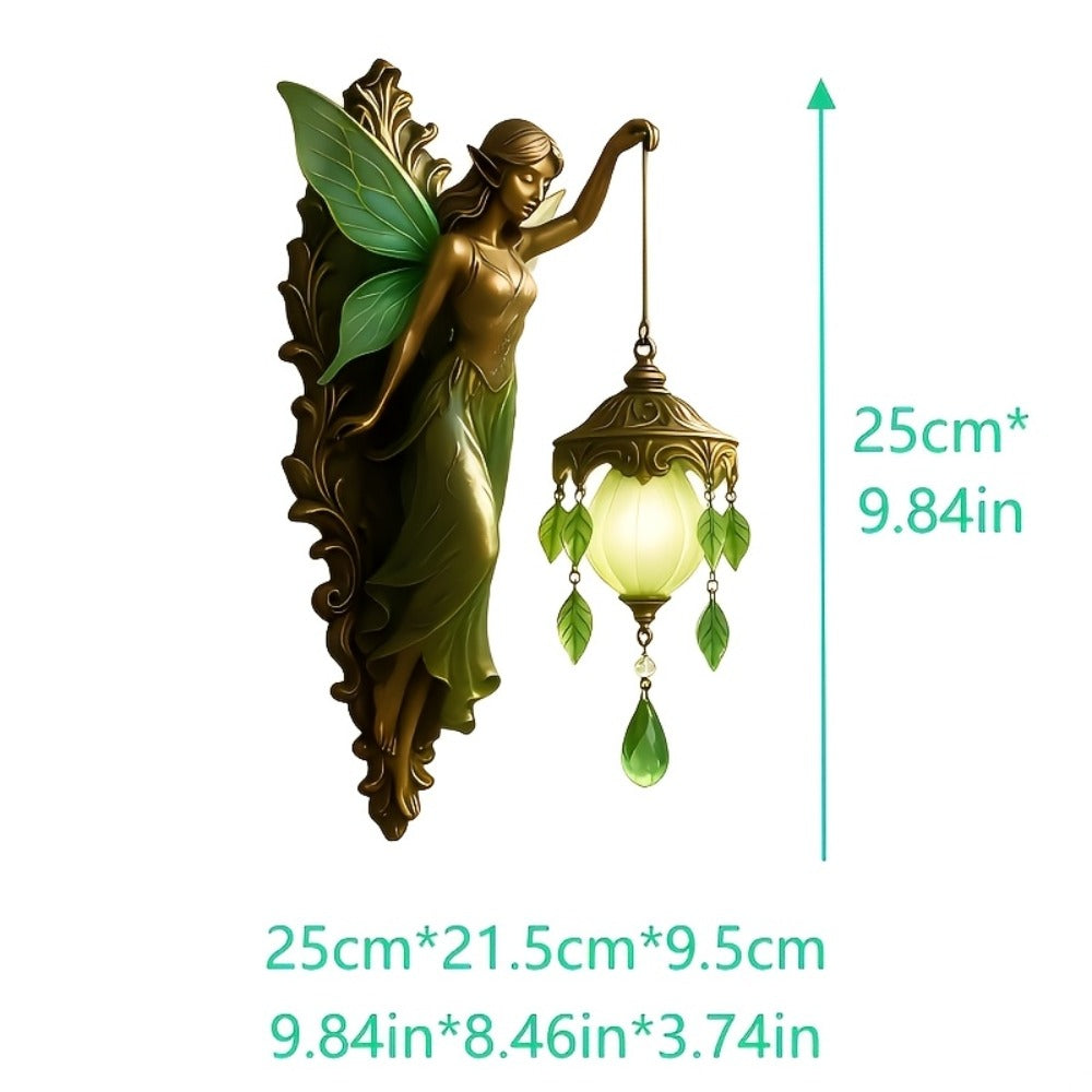 Fairy Statue Wall Decor 9.84in Fantasy Forest Fairy Sculpture ¨C Carved Green Leaf Art Wall Hanging Ornament for Bedroom Living Room ¨C Dreamy Fairy Tale Home Decor Gift for Fairy Lovers Easter Spring