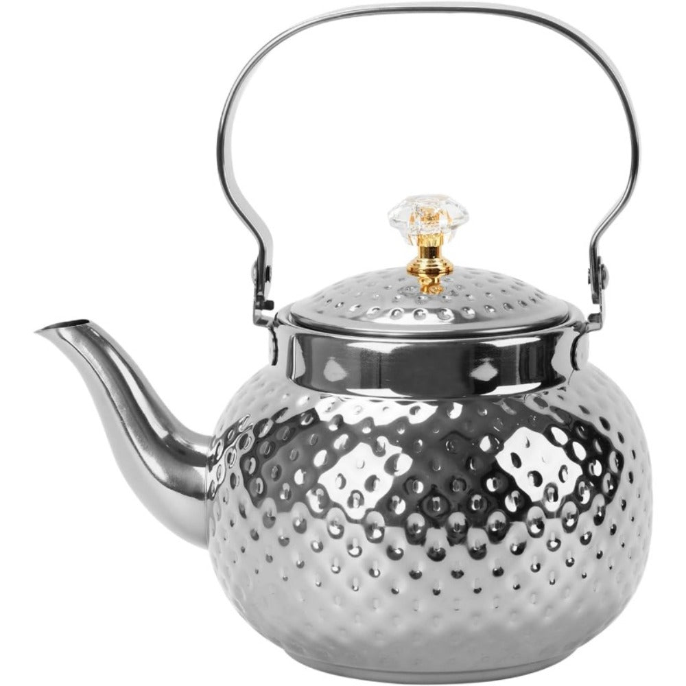 Hammered Tea Kettle Stainless Steel ¨C 40.58oz Stovetop Teapot with Strainer for Loose Leaf Tea, Coffee & Milk, Classic Hammered Design, Outdoor & Travel Friendly, Premium Tea Gift ¨C Gold, Silver