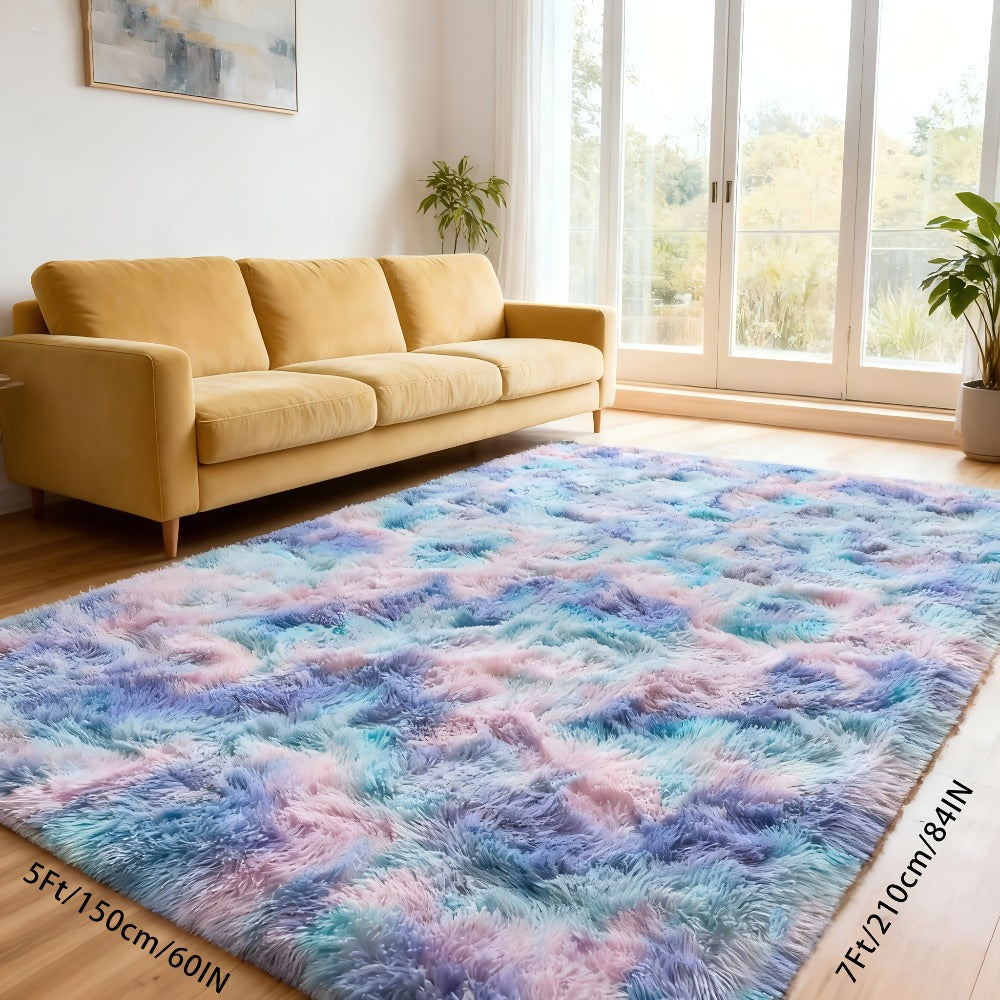 Tie Dye Rainbow Purple Shag Area Rug Non-Slip Machine Washable Carpet Multiple Sizes Living Room Bedroom