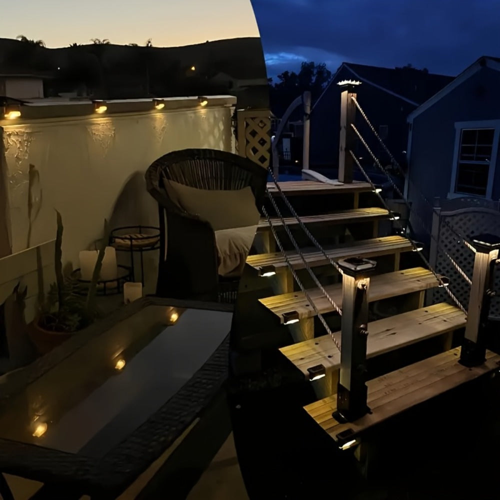 Solar Powered LED Deck Lights ¨C Auto On/Off Outdoor Step Lights for Stairs, Fence, Pathway & Patio, 12-Hour Continuous Lighting, Weatherproof Solar Stair Lights for Garden, Yard & Commercial Use