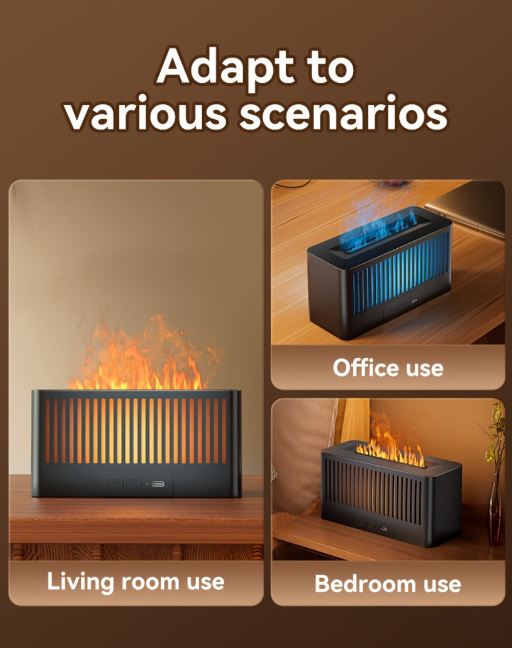 Flame Humidifier with 7-Color Simulated Fire Effect | USB Aromatherapy Essential Oil Diffuser & Cool Mist Humidifier for Living Room, Bedroom & Office | Atmosphere Decor Gift | Black & White