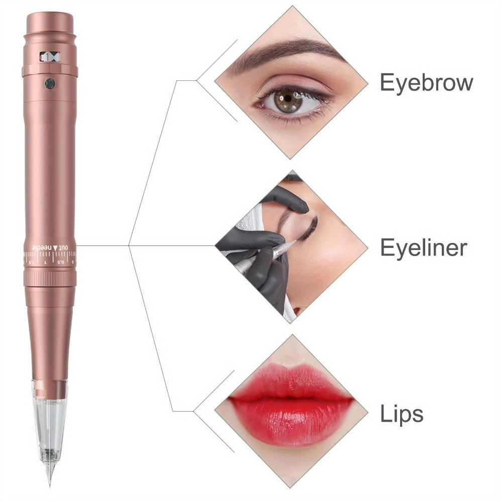 Permanent Eyebrow Tattoo Kit PMU Pen - Includes Tattoo Pen, Ink, Eyebrow & Lip Tattoo Needles, Practice Accessories, Complete Microblading Starter Set for Beginners & Enthusiasts, Black or Pink