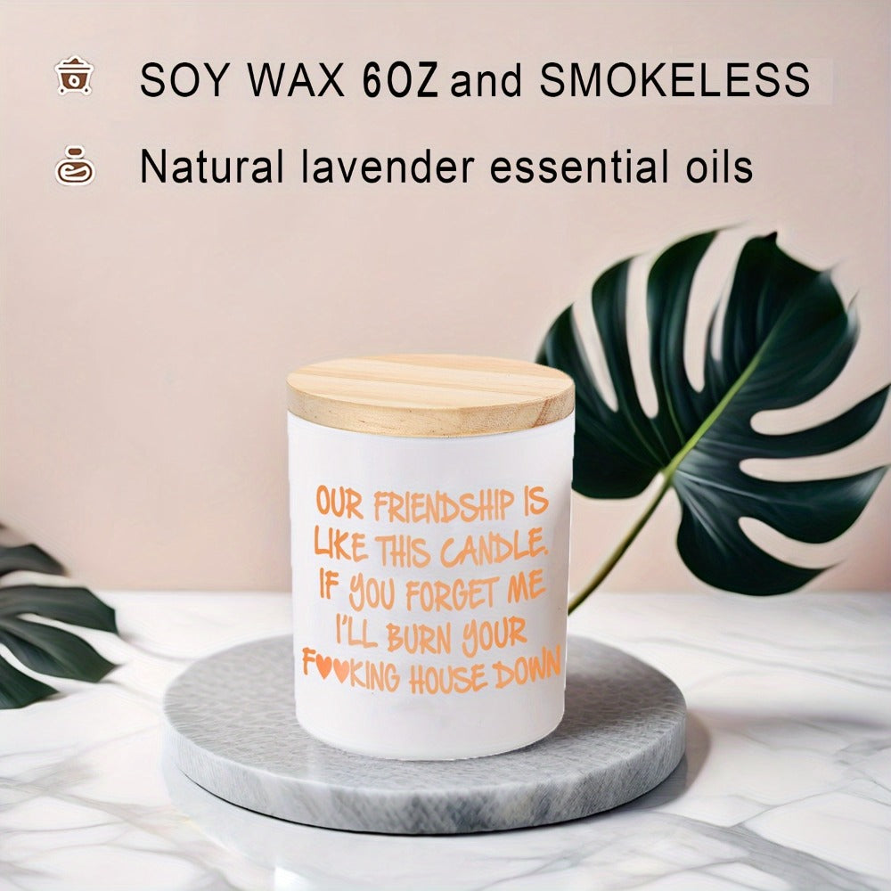 Lavender Scented Soy Candle Best Friend Gift for Women ¨C Engraved Glass Friendship Candle, Funny Unique Birthday Christmas Gift for Friends, Novelty BFF Gift Idea for Her, 12+ Hour Burn