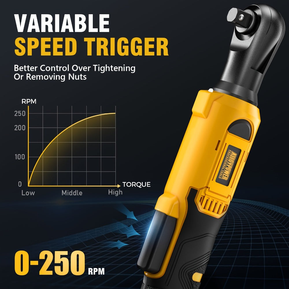 Cordless Ratchet Wrench Set 3/8 Inch 60FT-LBS 80Nm Electric Ratchet 2x20V Rechargeable Variable Speed LED Light 6 Sockets 1/4 Adapter 3 Inch Extension Rod Yellow