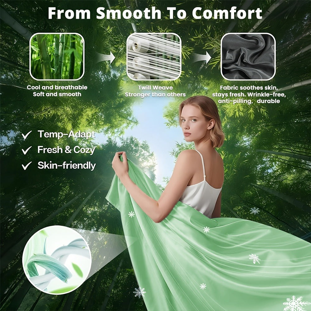 Bamboo Bed Sheet Set 4pcs 2200TC Deep Pocket Cooling Fitted Sheets ¨C Ultra Soft, Breathable, Shrink & Wrinkle Resistant