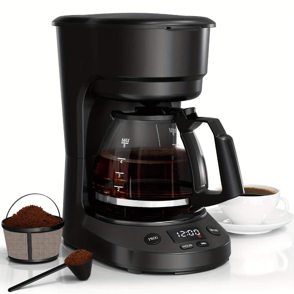 5-Cup Drip Coffee Maker with Coffee Pot, Auto Shut-Off, Anti-Drip & Dry Boil Protection, 25.36oz Water Tank, Compact Small Coffee Machine for Home & Office, Black