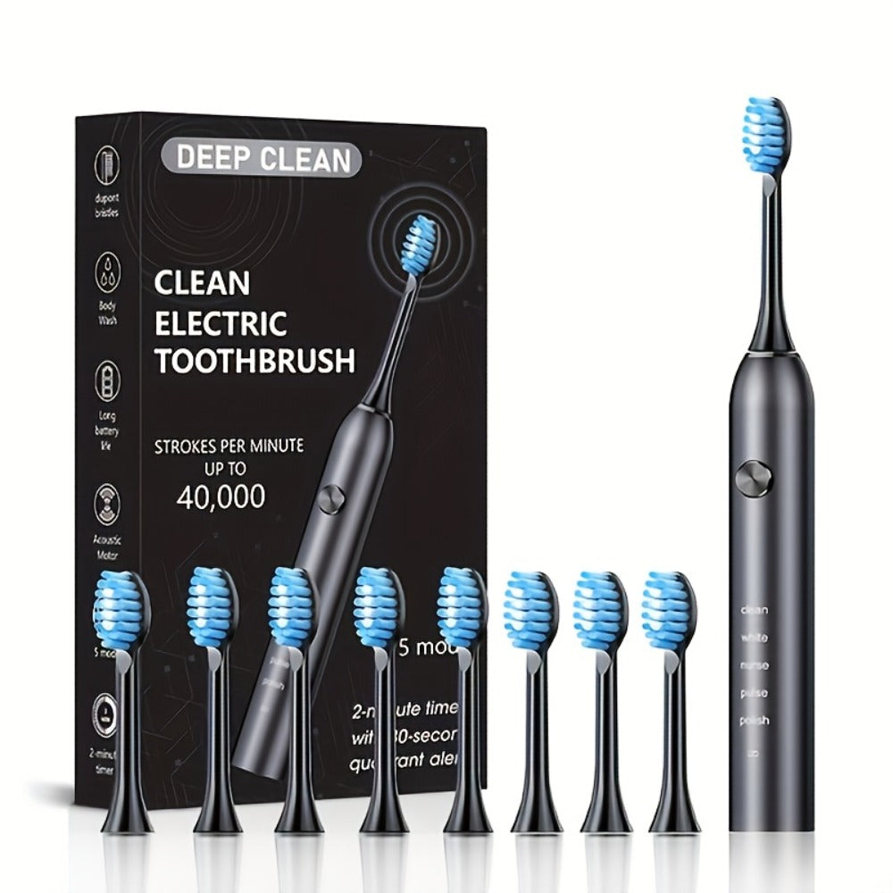 Sonic Electric Toothbrush ¨C 5 Vibration Modes, Soft Bristle, Type-C Fast Charging, Waterproof, Deep Clean & Teeth Whitening Rechargeable Power Toothbrush for Men & Women, 4 or 8 Brush Heads