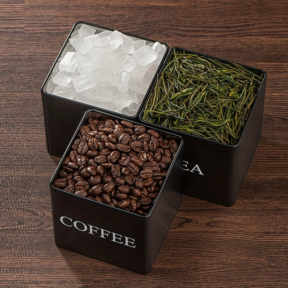 Black & White Ceramic Storage Jars Set of 3 ¨C Airtight Kitchen Canisters for Coffee Beans, Tea, Sugar & Spices