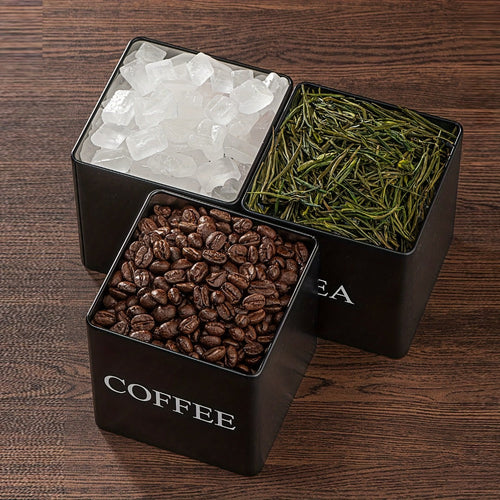 Black & White Ceramic Storage Jars Set of 3 ¨C Airtight Kitchen Canisters for Coffee Beans, Tea, Sugar & Spices