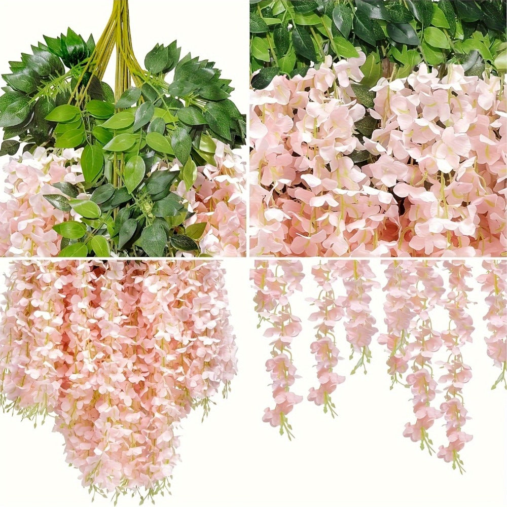 Artificial Wisteria Hanging Flowers 24pcs Fake Wisteria Vine Garland Silk Flower String for Wedding Home Party Backdrop Wall Decor Light Pink