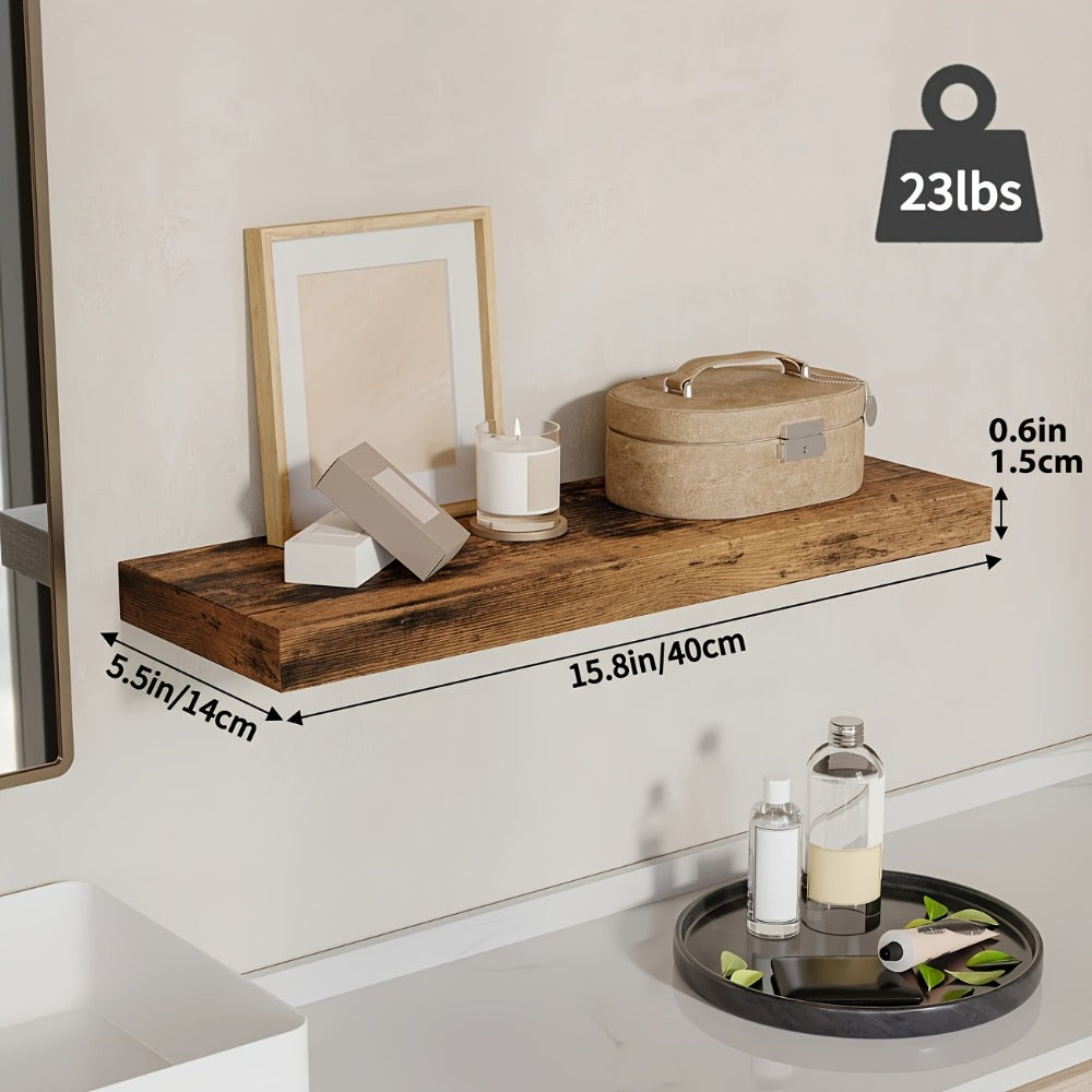 Floating Shelves for Wall 4pcs 15.8in ¨C Wall Mounted Shelf with Invisible Bracket for Bathroom, Living Room, Bedroom, Kitchen, Office Decor | Brown, White, Black