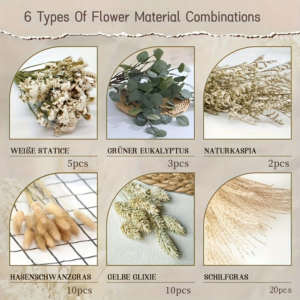 Pampas Grass Decor Set 42pcs Boho Dried Flowers for Vase, Bohemian Home Decor, Wedding Bouquet, Bathroom & Living Room Arrangement, Natural Dried Greenery with Olive Branches, Rustic Farmhouse Style