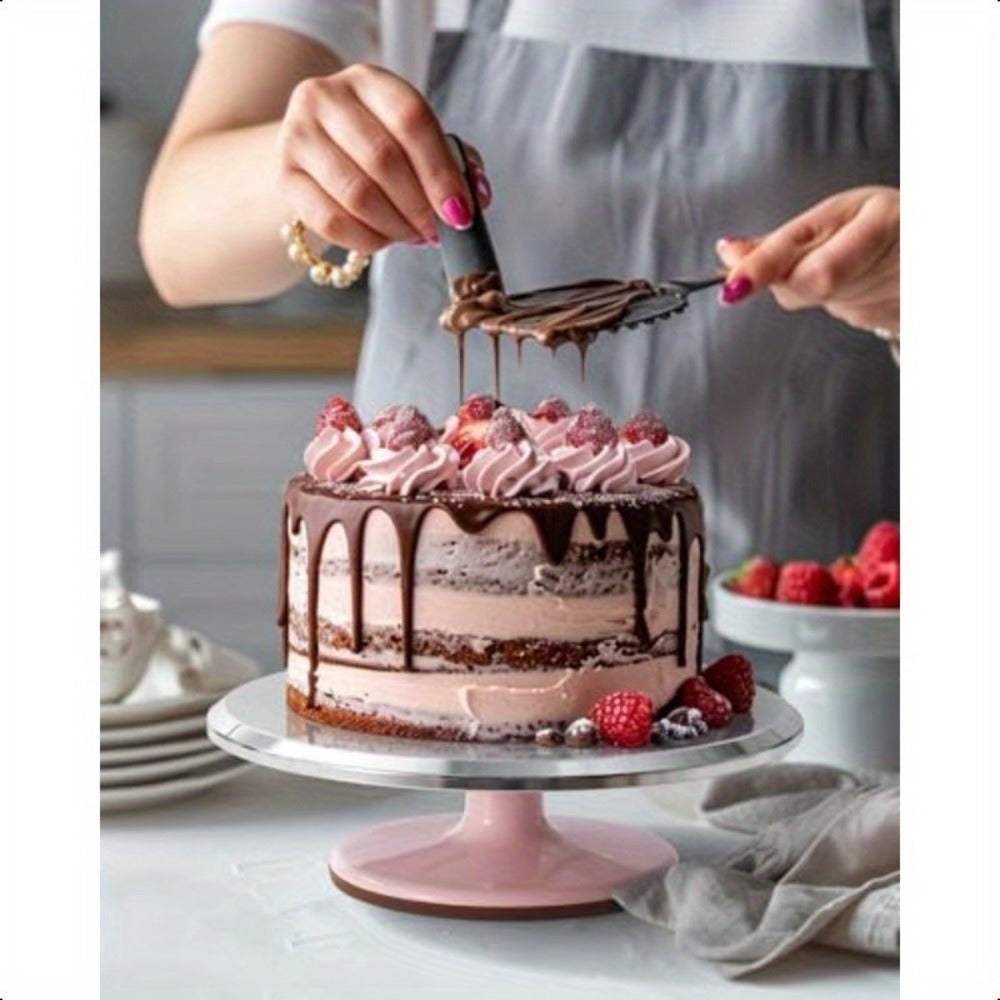 Cake Turntable Stand 10 Inch Aluminum 360 Degree Smooth Rotation with Frosting Spatula - Heavy Duty Rotating Cake Decorating Stand for Baking Birthday Wedding Holiday Desserts, Non-Slip Base Baking Supplies