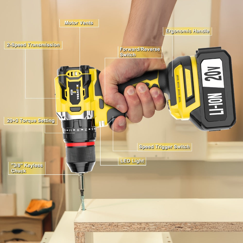 20V Brushless Power Tool Combo Kit | 4-Tool Cordless Set with Impact Wrench, Hammer Drill, Angle Grinder & Electric Drill ¨C 3 Batteries Included for Home Renovation & Construction