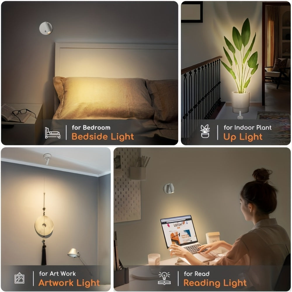 Wireless LED Spotlight Indoor 2 Pack Remote Control 3-Color Adjustable Motion Sensor Magnetic USB Rechargeable Wall Light for Bedroom Corridor Art Display