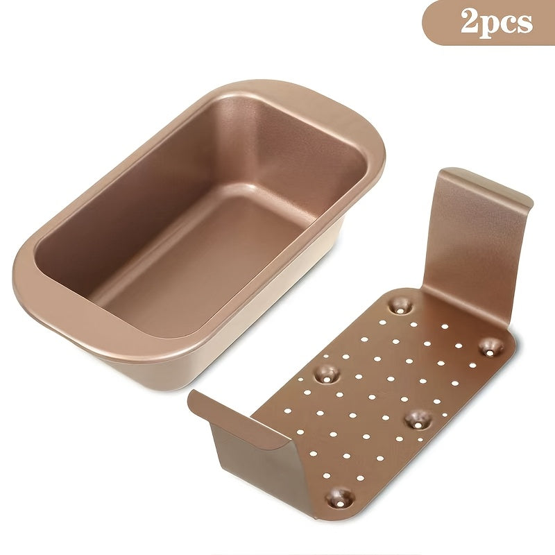Nonstick Meatloaf Pan with Drain Tray, 2-Piece Carbon Steel Loaf Pan Set for Baking, Fat-Reducing Bread Pan with Insert, Oven Safe Meat Loaf Baking Pan for Healthier Cooking, Standard & Gold Options