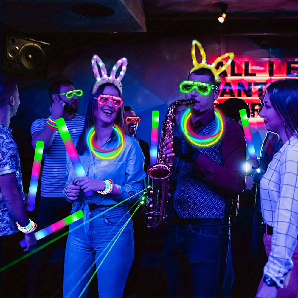LED Bunny Ear Headbands 25-Pack | Glowing Light Up Rabbit Ears with 3 Flashing Modes for Party Halloween Christmas Weddings Concerts Cosplay Photo Props Unisex Adult