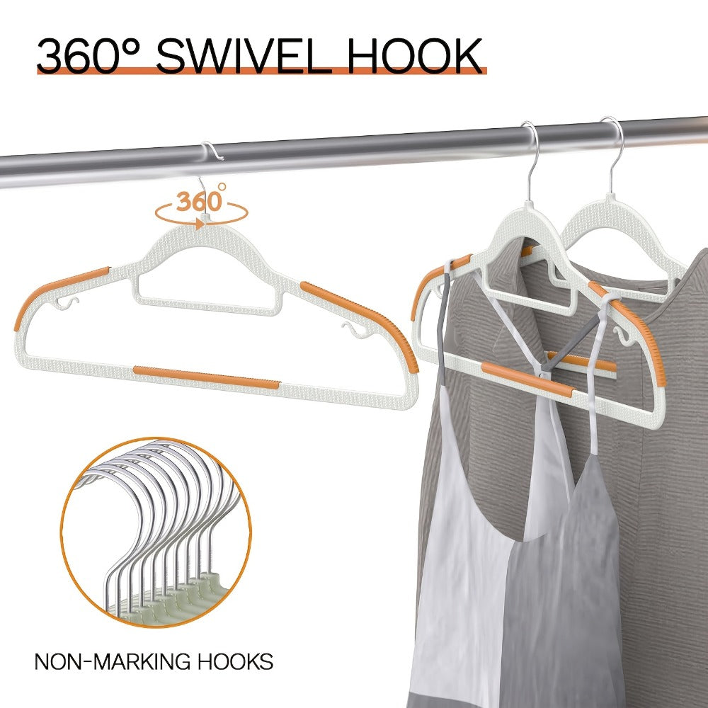 Non-Slip Clothes Hangers 50 Pack with 8 Clasps - Heavy Duty Space Saving Velvet Shoulder Strips Wardrobe Hangers for Shirts, Pants, Coats, Scarves, Wet Dry Use, Closet Organizer