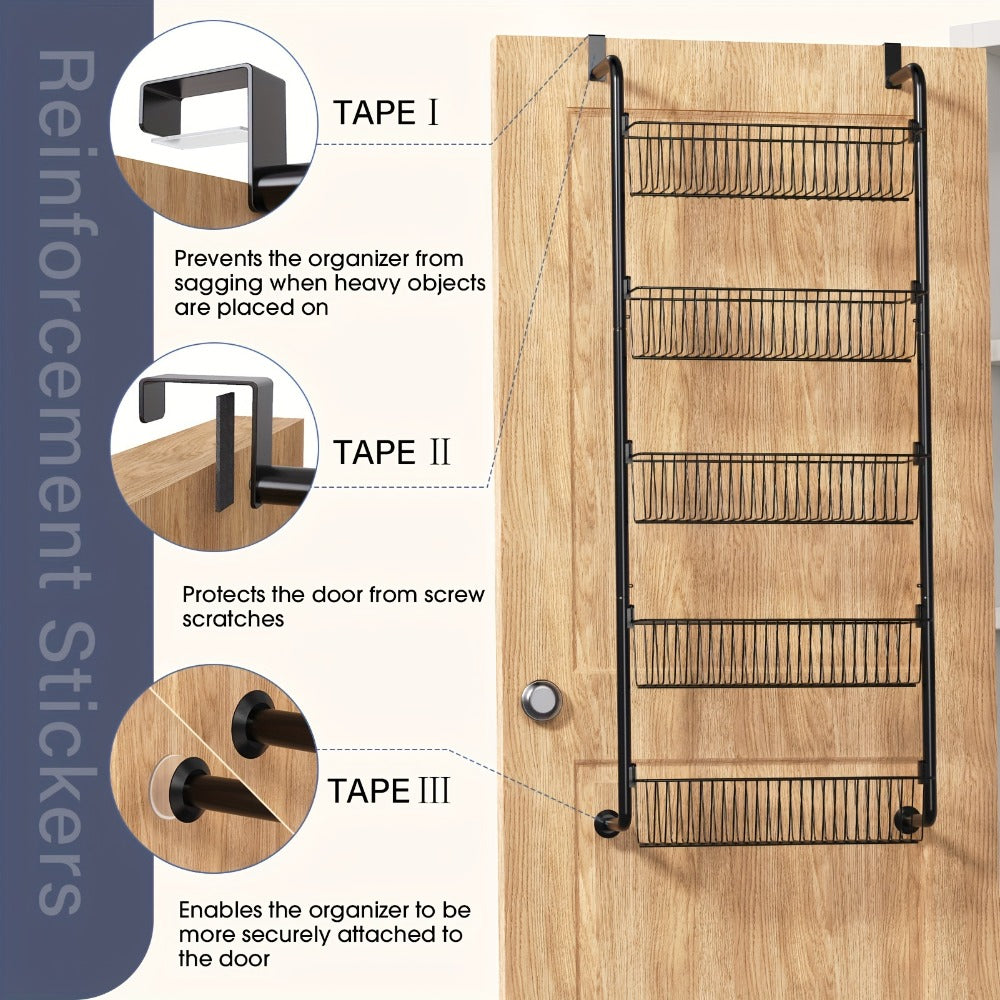 Over The Door Organizer - Heavy Duty Multi-Layer Pantry Storage Rack for Kitchen Bathroom Laundry Room, Space Saving Door Hanging Shelf, 6 or 8 Tier Metal Spice Food Storage Cabinet