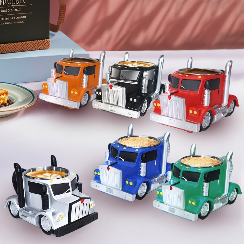 Semi Truck Coffee Mug Handmade Semi-Truck Shaped Cup ¨C Creative Novelty Coffee Tea Mug, Unique Trucker Gift for Men, Truck Drivers & Coffee Lovers ¨C Blue & Black