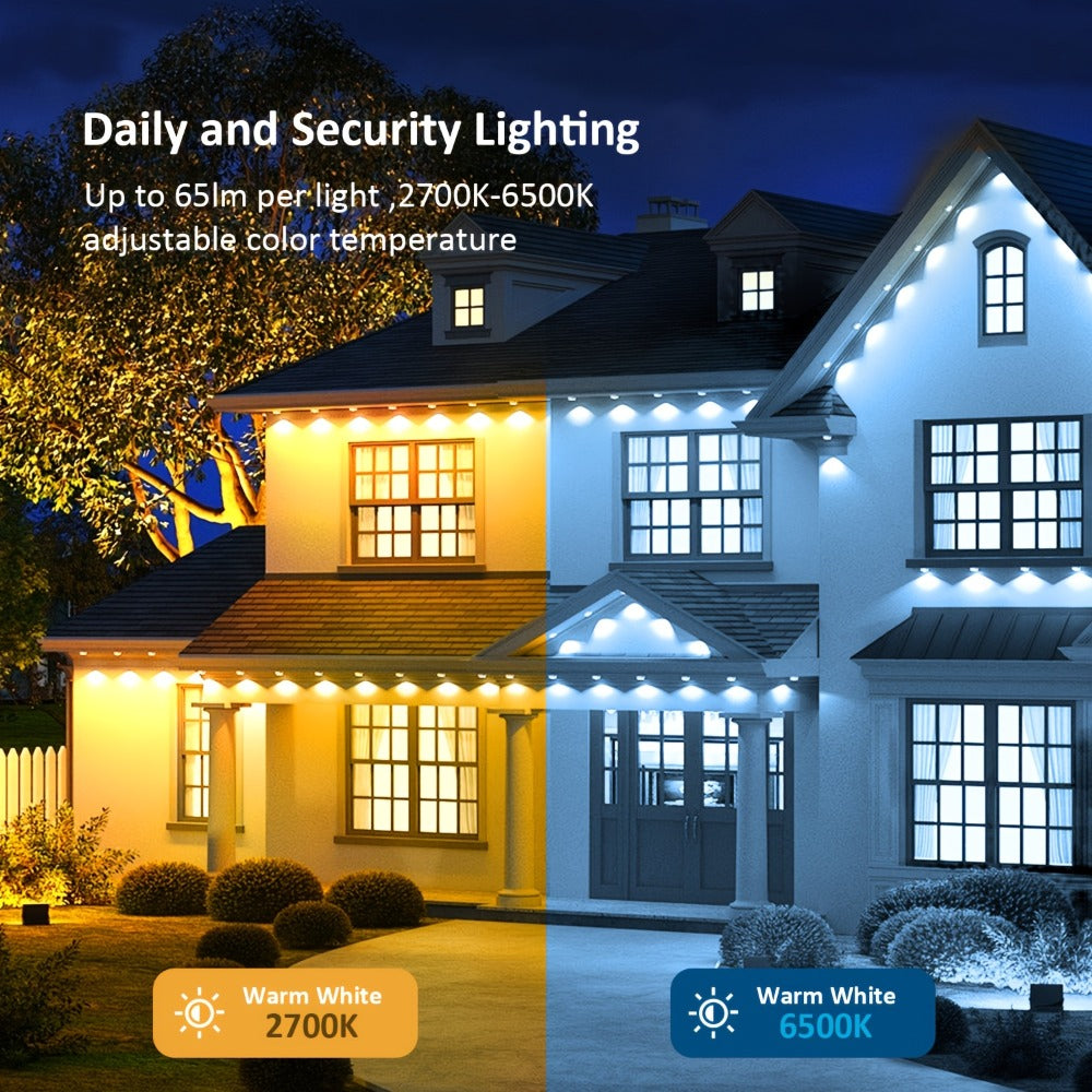 Permanent Outdoor Lights RGB LED Eave Lights with App & Remote Control, IP67 Waterproof, Music Sync, Timer, Triangular Lens Effect, for Christmas Halloween Holiday Everyday Accent Lighting ¨C 15ft to 500ft
