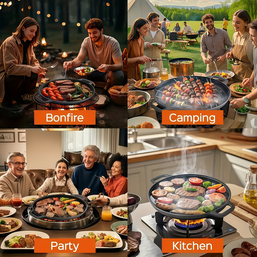 Pre-Seasoned Cast Iron Pan Set - Non-Stick Multifunctional Skillet for Pizza Home Kitchen Outdoor Cooking, Even Heating Compatible with All Stoves, 1/2/3 Piece Options