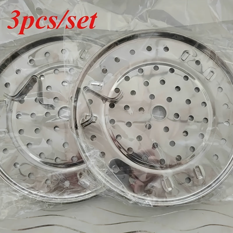Stainless Steel Steamer Rack Set 3-Piece Multi-Layer Round Steamer Insert with Can Holder ¨C Fits Most Pots for Home Kitchen | Stackable Steam Tray Cooking Rack for Vegetables Dumplings & More