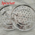 Stainless Steel Steamer Rack Set 3-Piece Multi-Layer Round Steamer Insert with Can Holder ¨C Fits Most Pots for Home Kitchen | Stackable Steam Tray Cooking Rack for Vegetables Dumplings & More