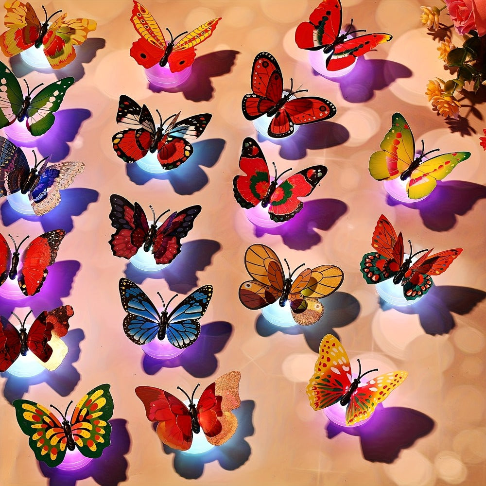 LED Butterfly Wall Stickers 30pcs 3D Glowing Butterfly Decorations Night Light Colorful Wall Decals for Bedroom Living Room Party Wedding Christmas Holiday Home Decor Random Color