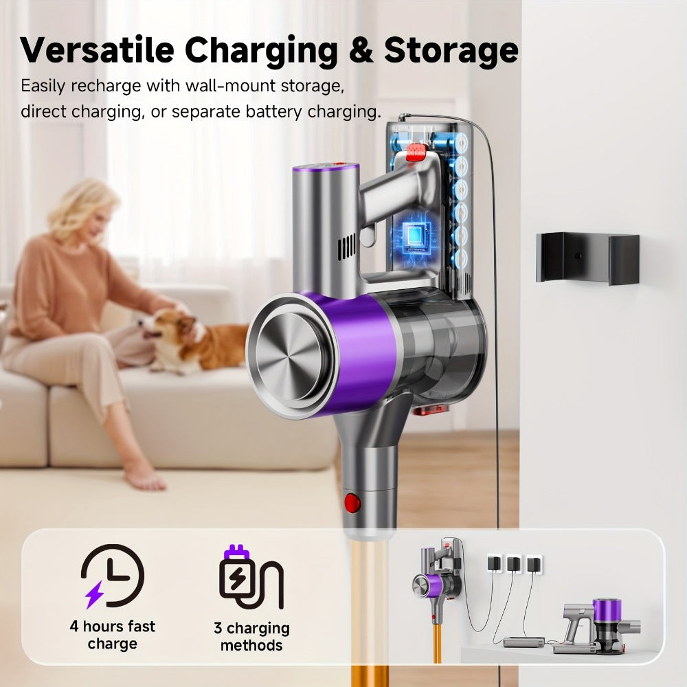 Cordless Vacuum Cleaner 58Kpa Strong Suction 6-in-1 Rechargeable Stick Vacuum with LED Electric Floor Brush Self-Standing Handheld Lightweight for Carpet Hard Floor Pet Hair Home Car