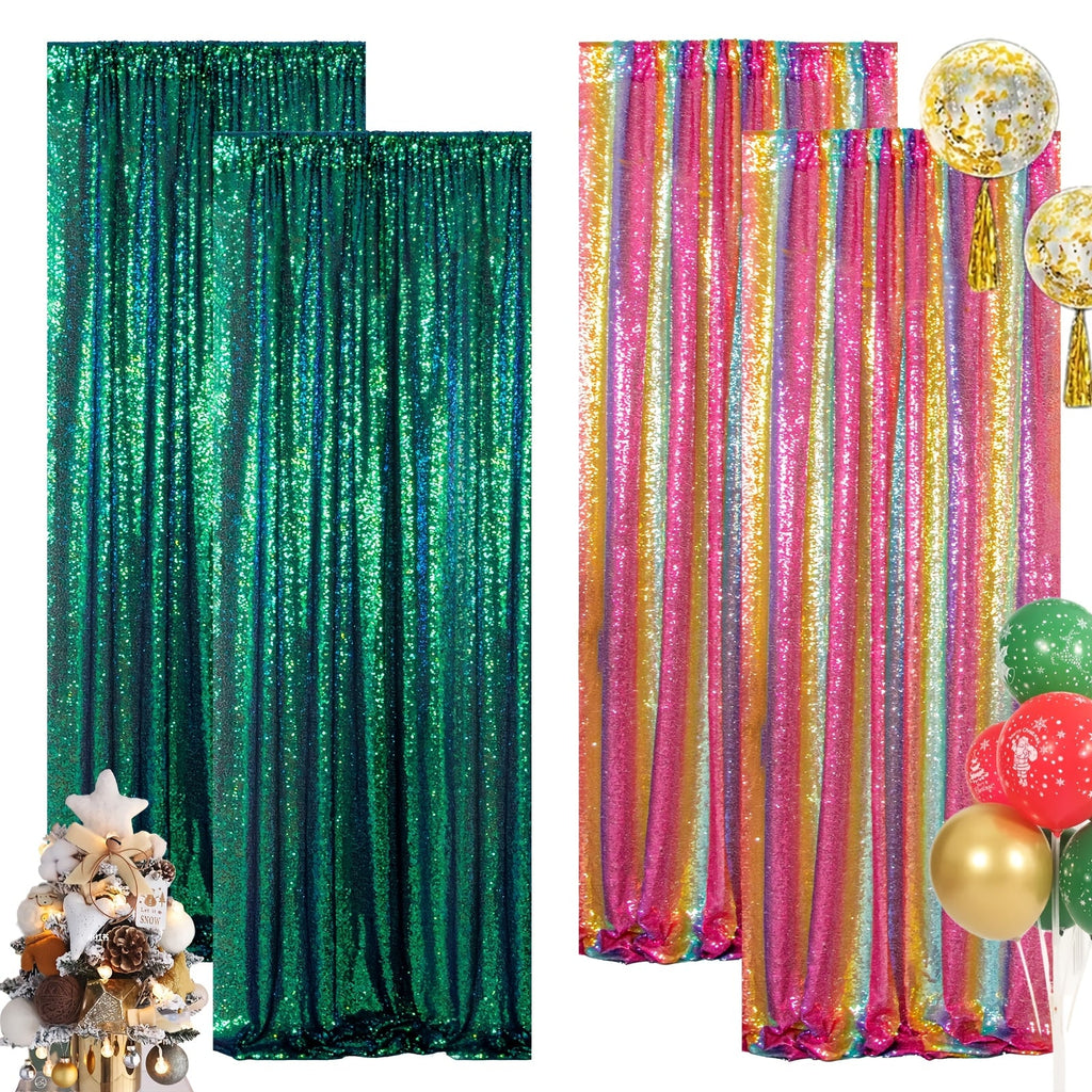 Sequin Backdrop Curtain for Party Wedding - 4x8ft Shimmering Glitter Curtain for Birthday Photo Booth Stage Decoration, Easy Hang, Multi-Color